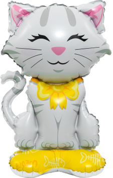 Кошечка с бантиком Белый  3D на подставке 24'' ТМ Falal  в уп.