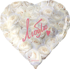 Люблю Симфония роз Белый Сердце 18''/46 см. в уп.Falali